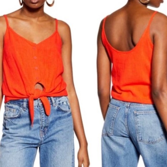 Topshop Orange Knot Tie Hem Polly Camisole Tank Top 3350 - Picture 11 of 11